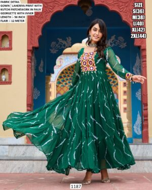 Laheriya Print With Kutchi Patch Work Georgette Navratri Special Ethnic Gowns