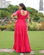 Dark Blue And Pink Stliv Rayon Gamthi Work Stylish Gown For This Navratri Festival