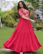 Dark Blue And Pink Stliv Rayon Gamthi Work Stylish Gown For This Navratri Festival