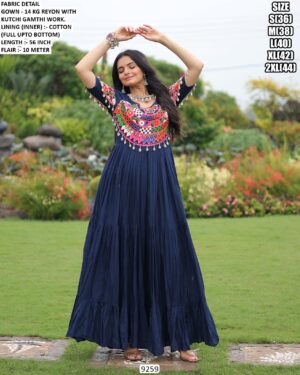 Dark Blue And Pink Stliv Rayon Gamthi Work Stylish Gown For This Navratri Festival