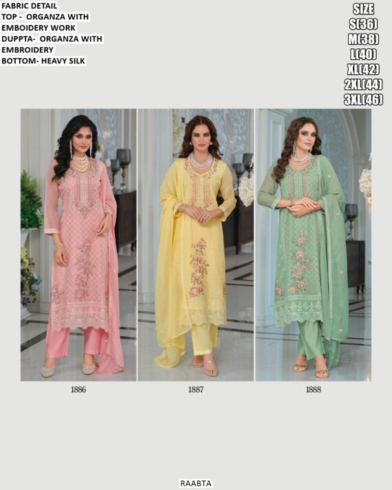 Festival Wear Organza Embroidery Work Salwar Suits In Attractive Three Colours!