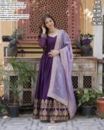 Wedding Special Purple Colour Star Georgette Anarkali Combo Gown With Dupatta