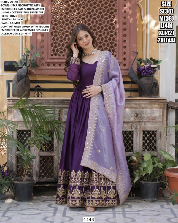 Wedding Special Purple Colour Star Georgette Anarkali Combo Gown With Dupatta