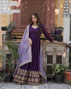 Wedding Special Purple Colour Star Georgette Anarkali Combo Gown With Dupatta
