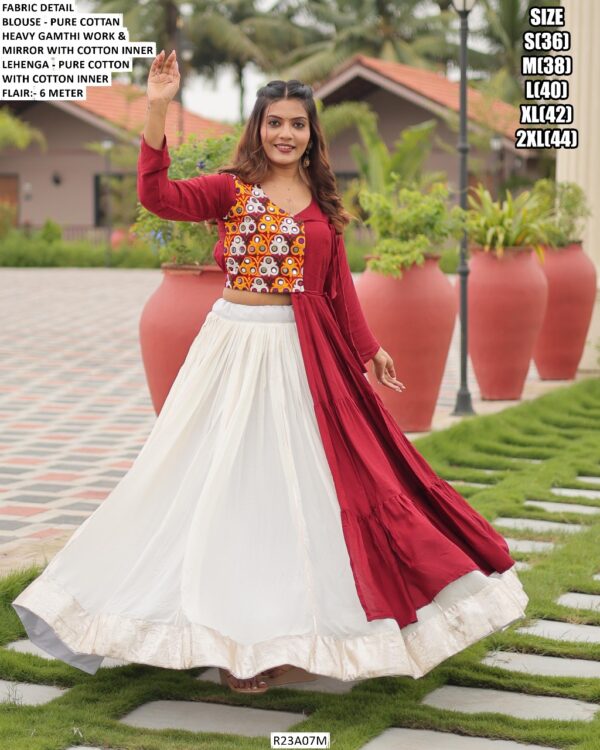 Pure Cotton Gamthi Mirror Work Navratri Lehenga Set Perfect For Garba Nights