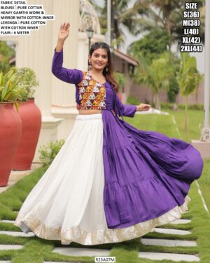 Pure Cotton Gamthi Mirror Work Navratri Lehenga Set Perfect For Garba Nights