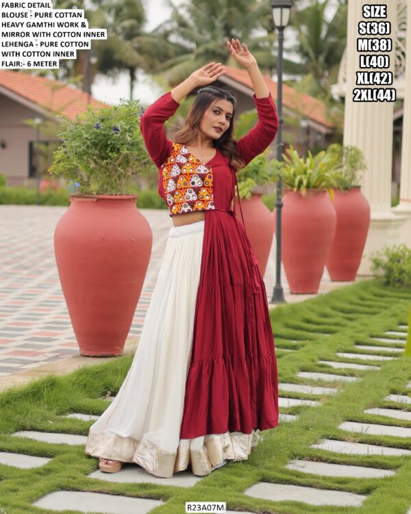 Pure Cotton Gamthi Mirror Work Navratri Lehenga Set Perfect For Garba Nights