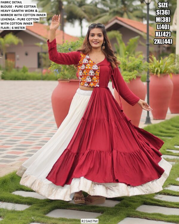 Pure Cotton Gamthi Mirror Work Navratri Lehenga Set Perfect For Garba Nights