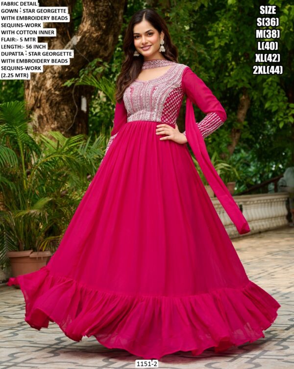 Shine Bright In Every Occasion! Luxurious Star Georgette Designer Gown With Dupatta