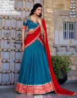 South Indian Wedding Style Vichitra Silk Zari Weaving And Embroidered Lehenga Choli