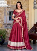 South Indian Wedding Style Vichitra Silk Zari Weaving And Embroidered Lehenga Choli
