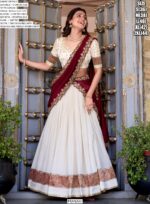 South Indian Wedding Style Vichitra Silk Zari Weaving And Embroidered Lehenga Choli