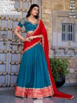 South Indian Wedding Style Vichitra Silk Zari Weaving And Embroidered Lehenga Choli