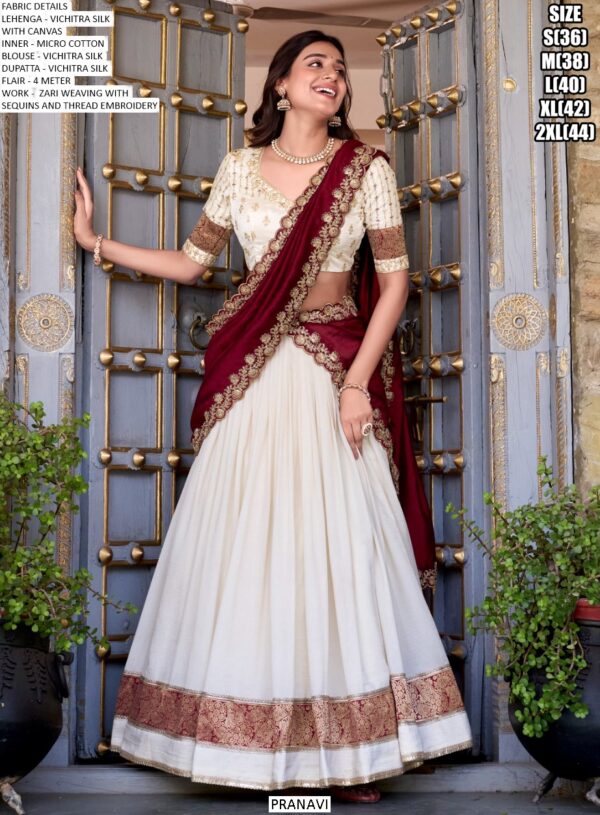 South Indian Wedding Style Vichitra Silk Zari Weaving And Embroidered Lehenga Choli