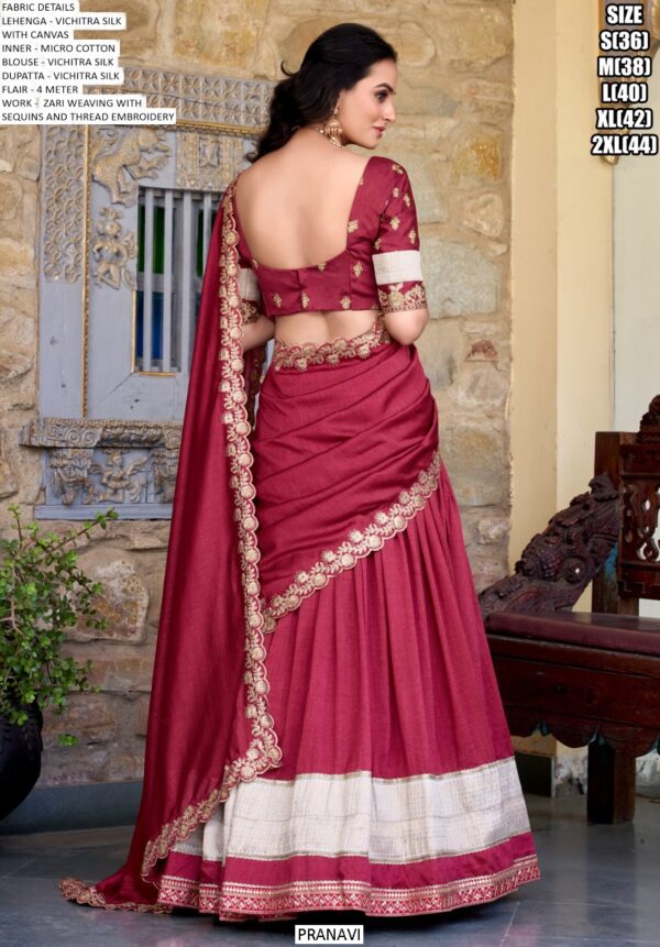 South Indian Wedding Style Vichitra Silk Zari Weaving And Embroidered Lehenga Choli