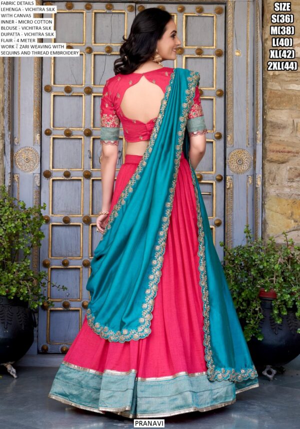 South Indian Wedding Style Vichitra Silk Zari Weaving And Embroidered Lehenga Choli
