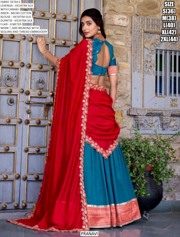 South Indian Wedding Style Vichitra Silk Zari Weaving And Embroidered Lehenga Choli