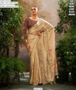 Party Wear Soft Linen Tissue Hand Brush Printed Saree With Kalamkari Work Blouse