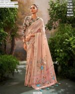 Party Wear Soft Linen Tissue Hand Brush Printed Saree With Kalamkari Work Blouse