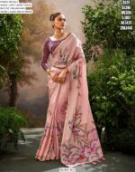 Party Wear Soft Linen Tissue Hand Brush Printed Saree With Kalamkari Work Blouse