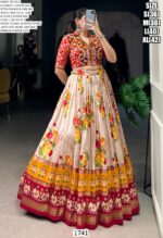 Tussar Silk Floral And Patola Print With Foil Work Navratri Lehenga Choli