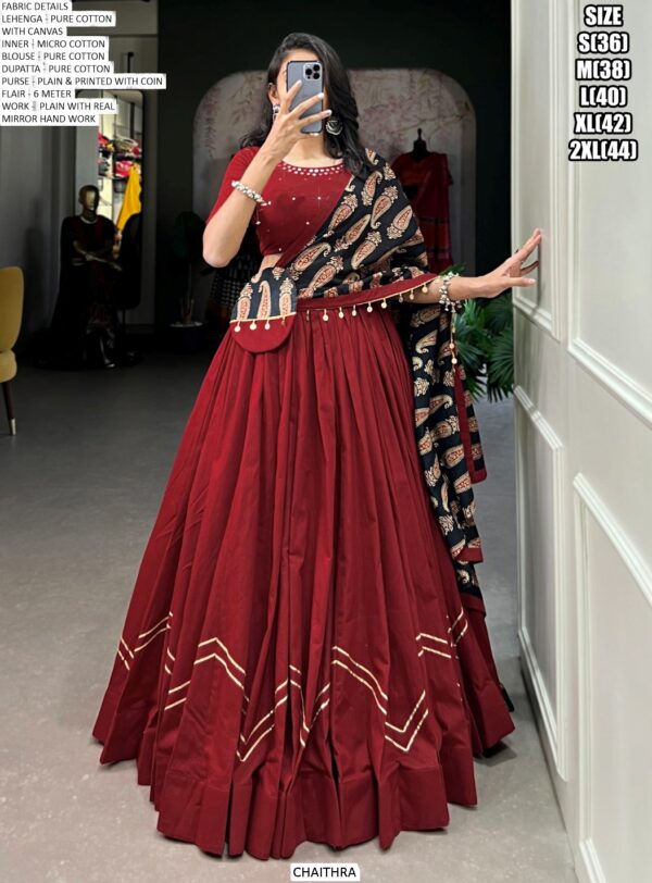 Tradition Navratri Look Pure Cotton Plain With Delicate Gota Patti Touch-Up Lehenga Choli