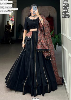 Tradition Navratri Look Pure Cotton Plain With Delicate Gota Patti Touch-Up Lehenga Choli