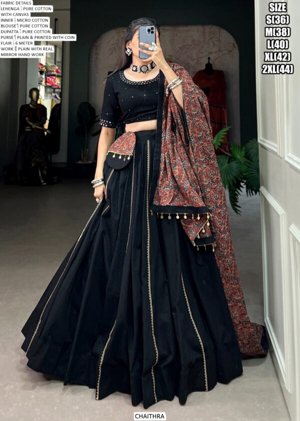Tradition Navratri Look Pure Cotton Plain With Delicate Gota Patti Touch-Up Lehenga Choli