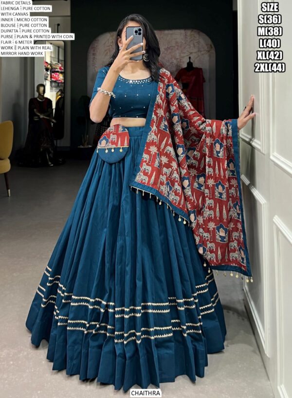 Tradition Navratri Look Pure Cotton Plain With Delicate Gota Patti Touch-Up Lehenga Choli