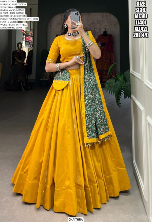 Tradition Navratri Look Pure Cotton Plain With Delicate Gota Patti Touch-Up Lehenga Choli
