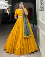 Tradition Navratri Look Pure Cotton Plain With Delicate Gota Patti Touch-Up Lehenga Choli