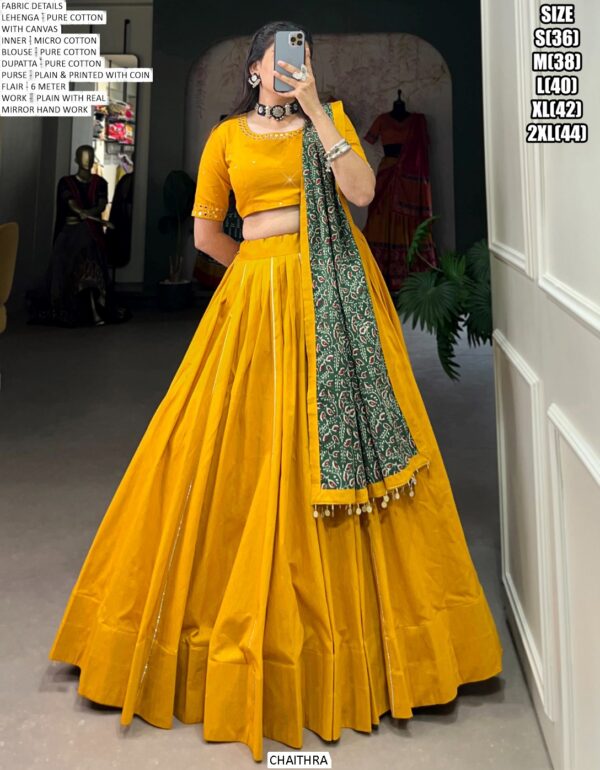 Tradition Navratri Look Pure Cotton Plain With Delicate Gota Patti Touch-Up Lehenga Choli