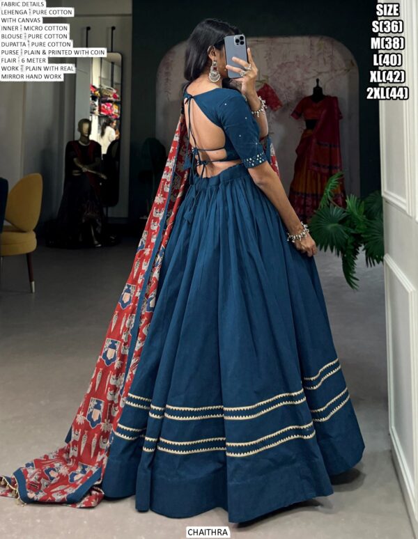 Tradition Navratri Look Pure Cotton Plain With Delicate Gota Patti Touch-Up Lehenga Choli