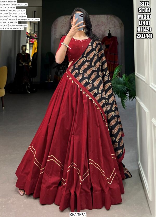 Tradition Navratri Look Pure Cotton Plain With Delicate Gota Patti Touch-Up Lehenga Choli