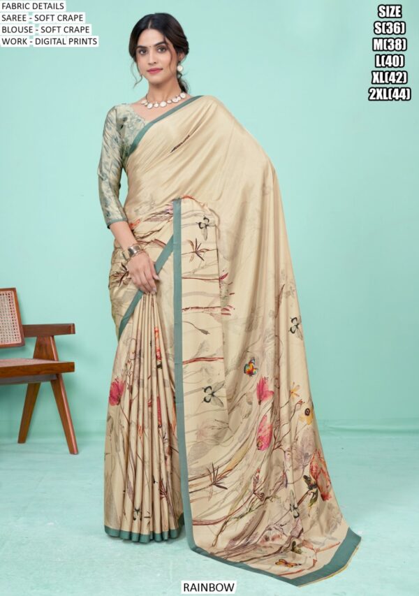Multi-Colour Soft Crape Casual Wear Printed Un-Stitched Saree With Blouse