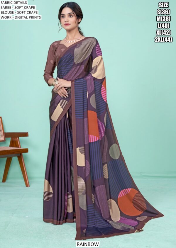 Multi-Colour Soft Crape Casual Wear Printed Un-Stitched Saree With Blouse