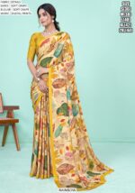 Multi-Colour Soft Crape Casual Wear Printed Un-Stitched Saree With Blouse