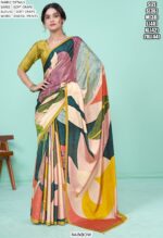 Multi-Colour Soft Crape Casual Wear Printed Un-Stitched Saree With Blouse