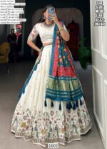 Navratri Garba Wear Khadi Cotton Embroidered Lehenga Set With Printed Gaji Silk Dupatta