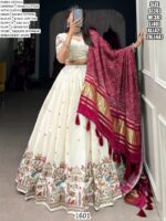 Navratri Garba Wear Khadi Cotton Embroidered Lehenga Set With Printed Gaji Silk Dupatta