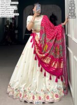 Navratri Garba Wear Khadi Cotton Embroidered Lehenga Set With Printed Gaji Silk Dupatta