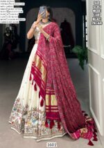 Navratri Garba Wear Khadi Cotton Embroidered Lehenga Set With Printed Gaji Silk Dupatta