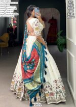 Navratri Garba Wear Khadi Cotton Embroidered Lehenga Set With Printed Gaji Silk Dupatta