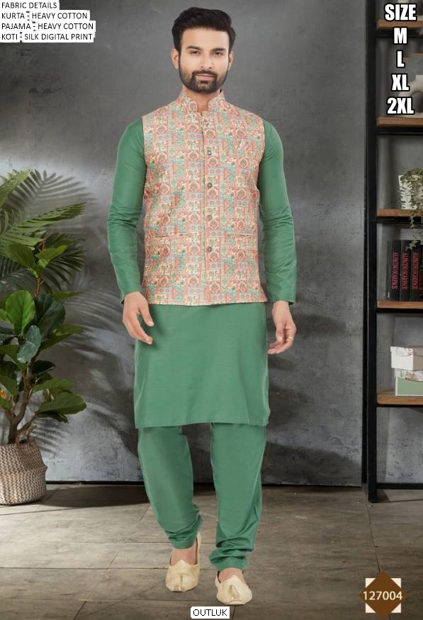 Outluk Wedding Collection, Readymade Heavy Cotton Men's Kurta Pajama And Koti