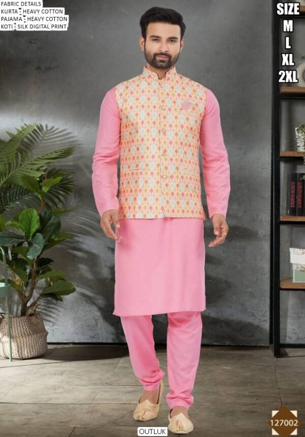 Outluk Wedding Collection, Readymade Heavy Cotton Men's Kurta Pajama And Koti
