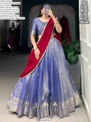 Kanchipuram South Indian Style Zari Weaving Semi-Stitched Lehenga Choli