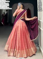 Kanchipuram South Indian Style Zari Weaving Semi-Stitched Lehenga Choli