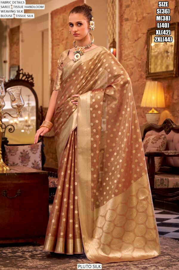 Presents This Enchanting Collection Of Aesthetic Zari Tissue Handloom Weaving Silk Sarees