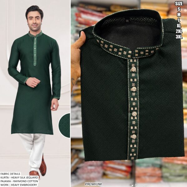 Traditional Heavy Silk Jacquard Embroidery Work Men's Kurta Pajama Collection
