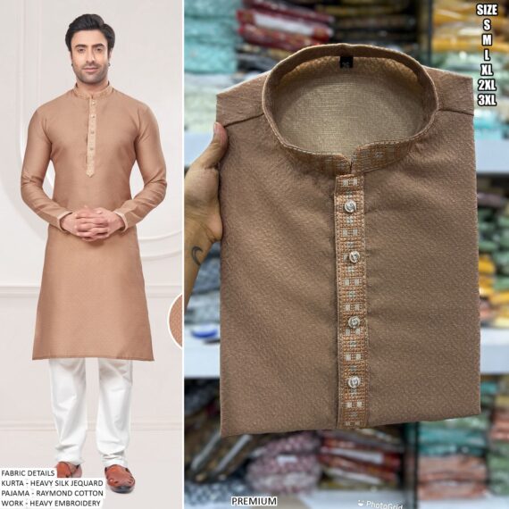 Traditional Heavy Silk Jacquard Embroidery Work Men's Kurta Pajama Collection